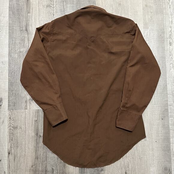 VTG Permanent Press 60s/70s Brown Embroidered Pearl Snap Western Poly Shirt - Picture 3 of 4
